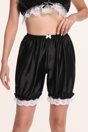 Sissy Satin Lacy Pumpkin Pettipants - Black