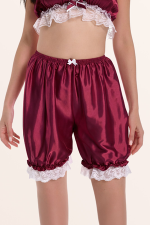 Sissy Satin Lacy Pumpkin Pettipants - Wine Red