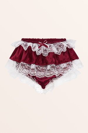 Sissy Satin Lacy Skirted Panties - Wine Red