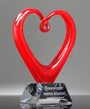Artful Heart Red Crystal Award with Clear Base