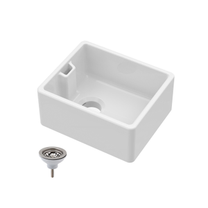 Traditional Single Bowl Fireclay Compact Belfast Kitchen Sink & Basket Strainer Waste - 460mm