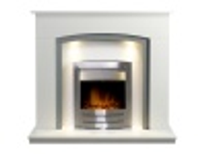 Adam Savanna Fireplace in Pure White & Grey with Downlights & Colorado Electric Fire in Brushed steel, 48 Inch