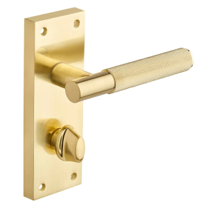 Marylebone Knurled Lever Bathroom Door Handle on Backplate - Brushed Brass - Pair - Designer Levers