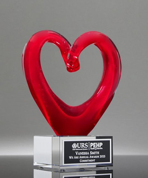 Ruby Heart Art Glass Trophy - Clear Base