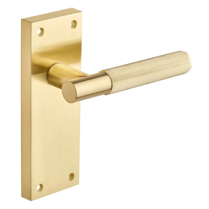 Marylebone Knurled Lever Latch Door Handle on Backplate - Brushed Brass - Pair - Designer Levers