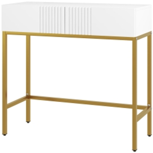 HOMCOM Mesa de Entrada con 2 Cajones y Patas de Acero Antivuelco Mueble de Recibidor para Salón Pasillo 80x31,5x75 cm Blanco