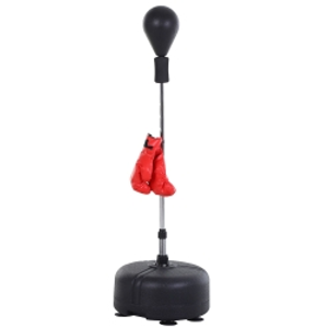 HOMCOM Saco de Boxeo de Pie con Altura Ajustable en 136-154 cm y Base Rellenable Pera de Boxeo con Soporte y Guantes Negro