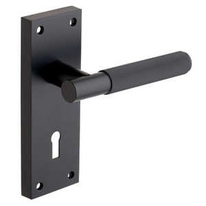 Marylebone Knurled Lever Lock Door Handle on Backplate - Matte Black - Pair - Designer Levers