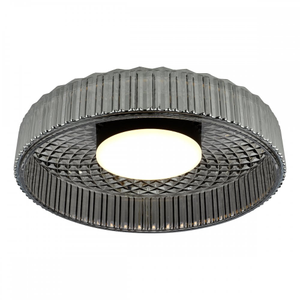LEE5222 Leena Flush Satin Black and Smoked Ribbed Glass LED