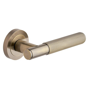 Frankfurt Linear Lever Door Handle on Rose - Antique Brass - Pair - Designer Levers