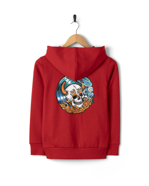 Fire Water Colour Kids Zip Hoodie in Red
