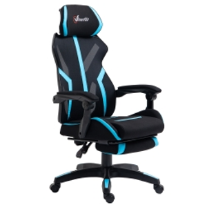 Vinsetto Silla Gaming con Reposapiés Retráctil Silla de Oficina Giratoria Reclinable con Reposacabezas y Altura Ajustable 65x65x119-129 cm Negro y Azul