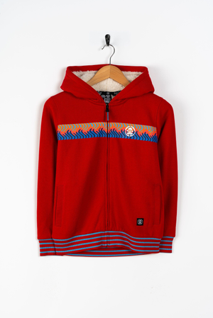 Wave Stripe Kids Borg Lined Hood in Red