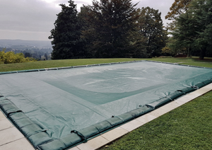 Telo di Copertura Invernale 5,40X 7,40 MT per Piscina 4X6 MT con Tubolari Perimetrali & Asole + BORDATURA con RISVOLTO & DOPPIA CUCITURA - Made in Italy - 235 gr/mq