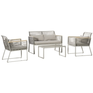 Outsunny 4 Piece Patio Wicker Sofa Set, Outdoor PE Rattan Conservatory Furniture with Cushions, Pillows, and Tempered Glass Table for Backyard, Garden, Grey