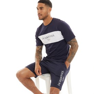 JACK & JONES Mens Chester T-Shirt And Shorts Set Navy Blazer
