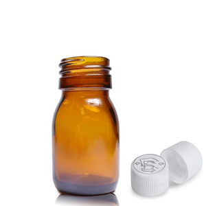 30ml Amber Glass Sirop Bottle & 28mm White Medilock Cap