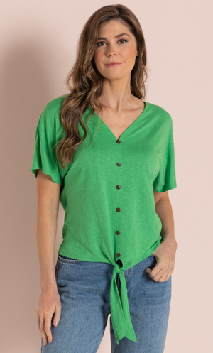 Textured Tie Hem Top - Apple Green