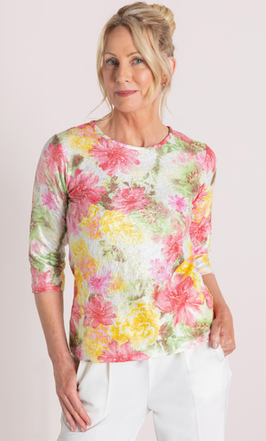 Anna Rose Shimmer Garden Print Jersey Top - Multi