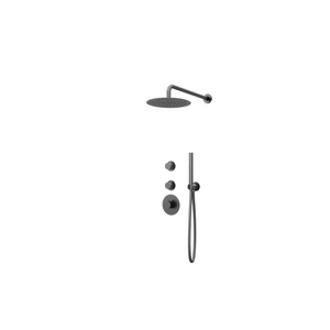 Thermostatische inbouw regendouche gun metal drie-knops onder bediening met wandarm 30cm douchekop