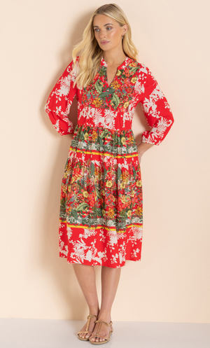 Garden Print Relaxed Fitting Dress - Red Multi