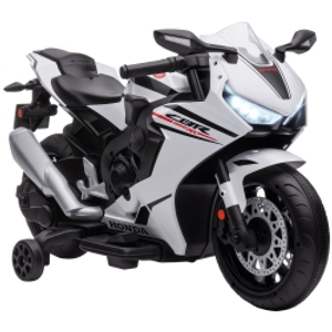 HOMCOM Moto Eléctrica con Licencia HONDA para 3-5 Años con Faros Bocina Música y Ruedas Auxiliares 90x44x52 cm Blanco