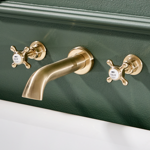 Milano Elizabeth - Traditional Wall Mounted 3 Tap-Hole Crosshead Bath Filler Tap - Brushed Brass