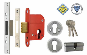 Profile Cylinder Deadlock 79 mm c/w Cylinder B.S.3621 Satin Chrome Plate