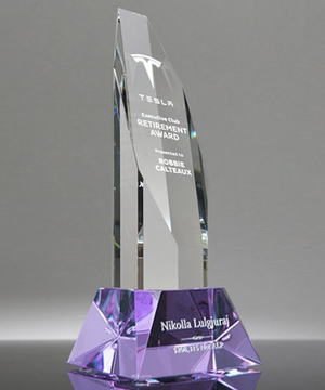 Executive Octagon Tower Crystal Award - Purple Base