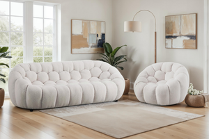 Teddy Boucle Fabric White 3 + 1 Seater Sofa Set ATRANI