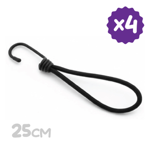 4 x 25cm Black Banna Bungee Cord - Stainless Steel Hook Tie