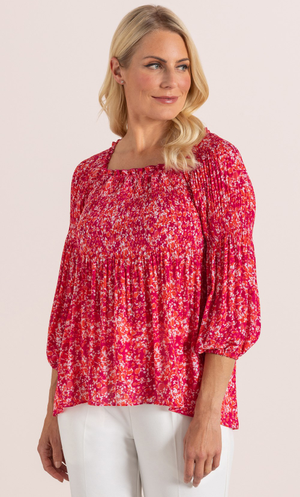 Printed Pleat Top - Red Multi