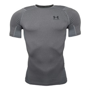 Under Armour Mens UA HG Heat Gear Armour Compression Short Sleeve Top Carbon Heather/Black