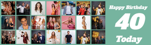Personalised 40th Birthday Banner - Green Photo Collage - Custom Text &amp; 21 Photo Upload