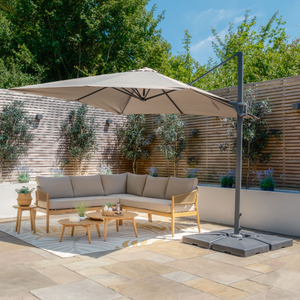 Maze - Helios 3m x 3m Square Rotating Cantilever Parasol with Base - Clay Beige