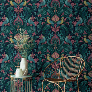Grandeco Opulent Damask Navy/Pink Wallpaper - A67801