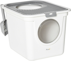 PawHut Cat Litter Box with with Front Entrance Top Exit, Enclosed Pet Toilet Kitten Pan with Scoop, White