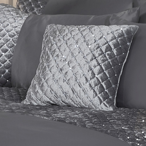 Glamour Silver Quilted Sequin Velvet Cushion Cover Pair (43cm x 43cm)
