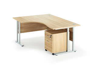 American Oak Curved Cantilever Office Desk with Mobile Pedestal-LeftHand 1800mm Curved Desk w/ 2 Drawer MobilePed