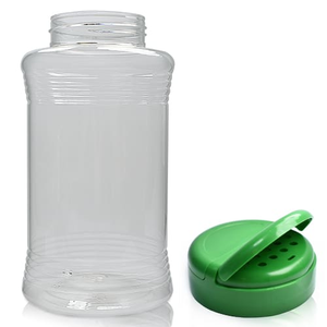 1000ml Round PET Plastic Spice Jar With Flapper Cap - Green