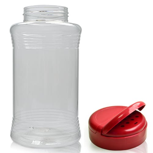 1000ml Round PET Plastic Spice Jar With Flapper Cap - Red