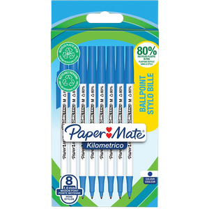 Papermate Kilometrico Ballpoint Pen Blue 0.7 mm Medium Ballpoint  Pack of 8