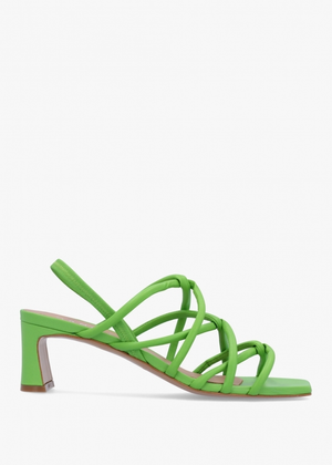 Sanuma Green Leather Mini Pillow Strap Heeled Sandals