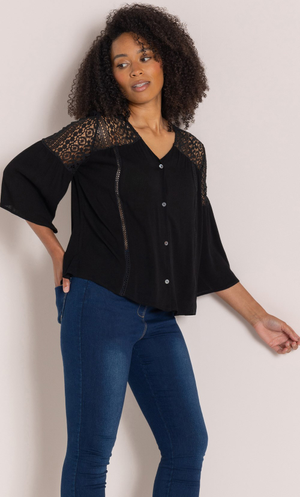 Lace Trimmed Blouse - Black