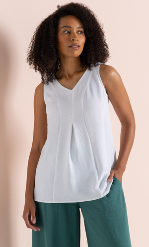 Textured V Neck Sleeveless Top - White