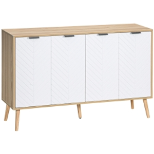 HOMCOM Mueble Buffet Auxiliar con Estantes Ajustables 2 Armarios y Antivuelco Carga 50 kg 120x35x77,4 cm Blanco y Natural
