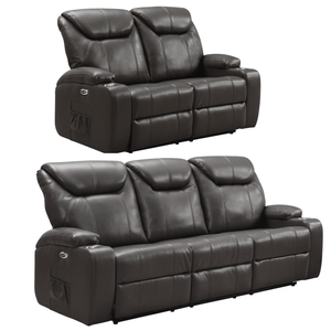 Cinema Grey Electric Leather 3+2 Recliner Sofa Set With Two Cup Holders