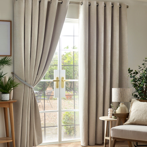 Chenille Triple Woven Ready Made Eyelet Blackout Curtains Cream