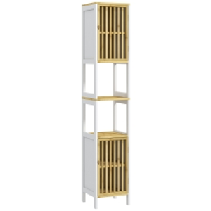 HOMCOM Columna de Baño Mueble de Baño Alto con 2 Compartimentos 2 Puertas de Rejilla y Estantes Ajustables 32x30x172 cm Blanco