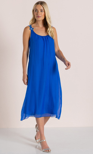 Floral Crochet Strap Dress - Cobalt